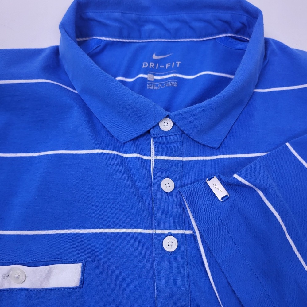 Nike Golf Mens‎ Standard Fit Dri-Fit Short Sleeve Shirt Blue Striped Polo Medium